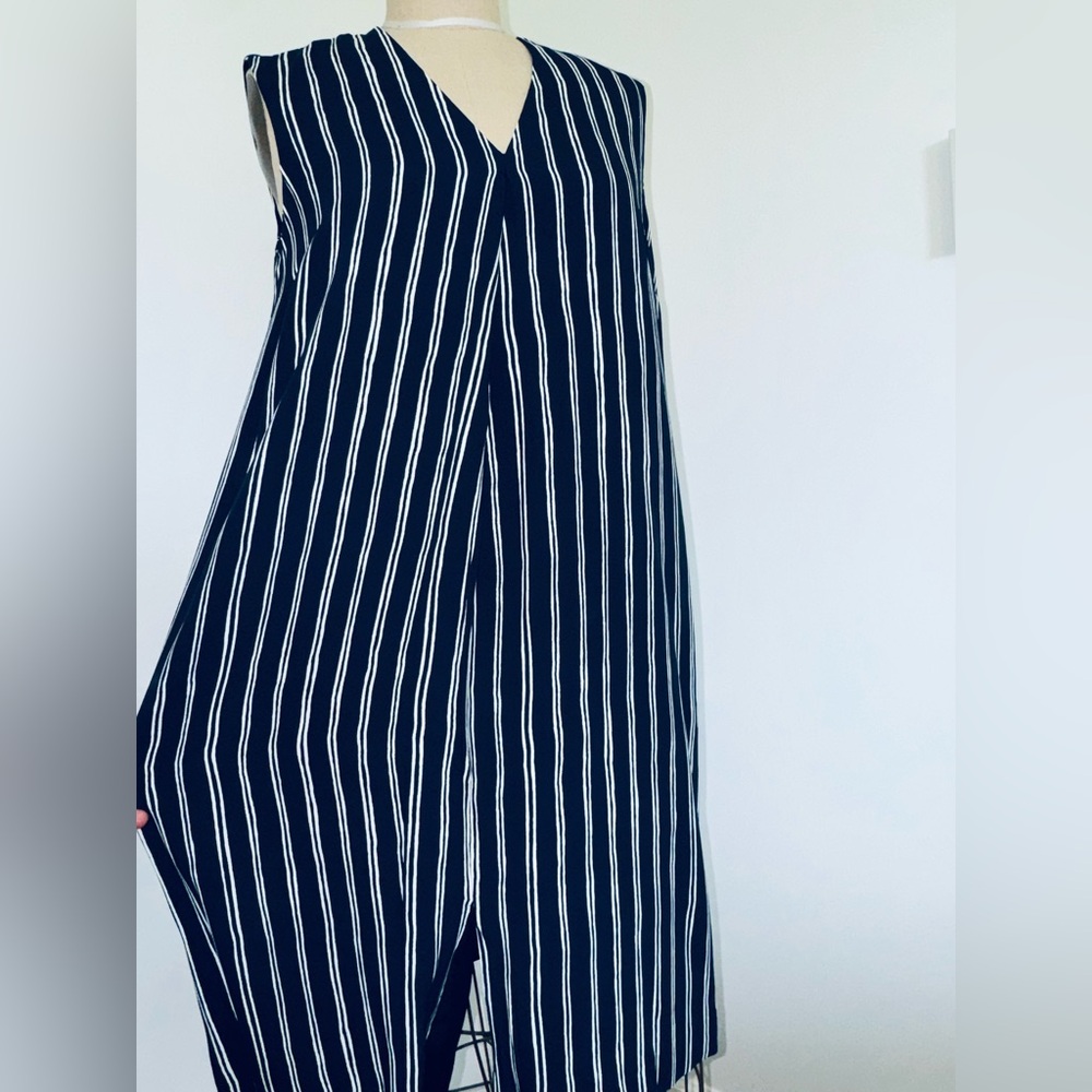 NWT - Ann Taylor navy/ white stripes sleeveless dress Sz MP - Medium Petit